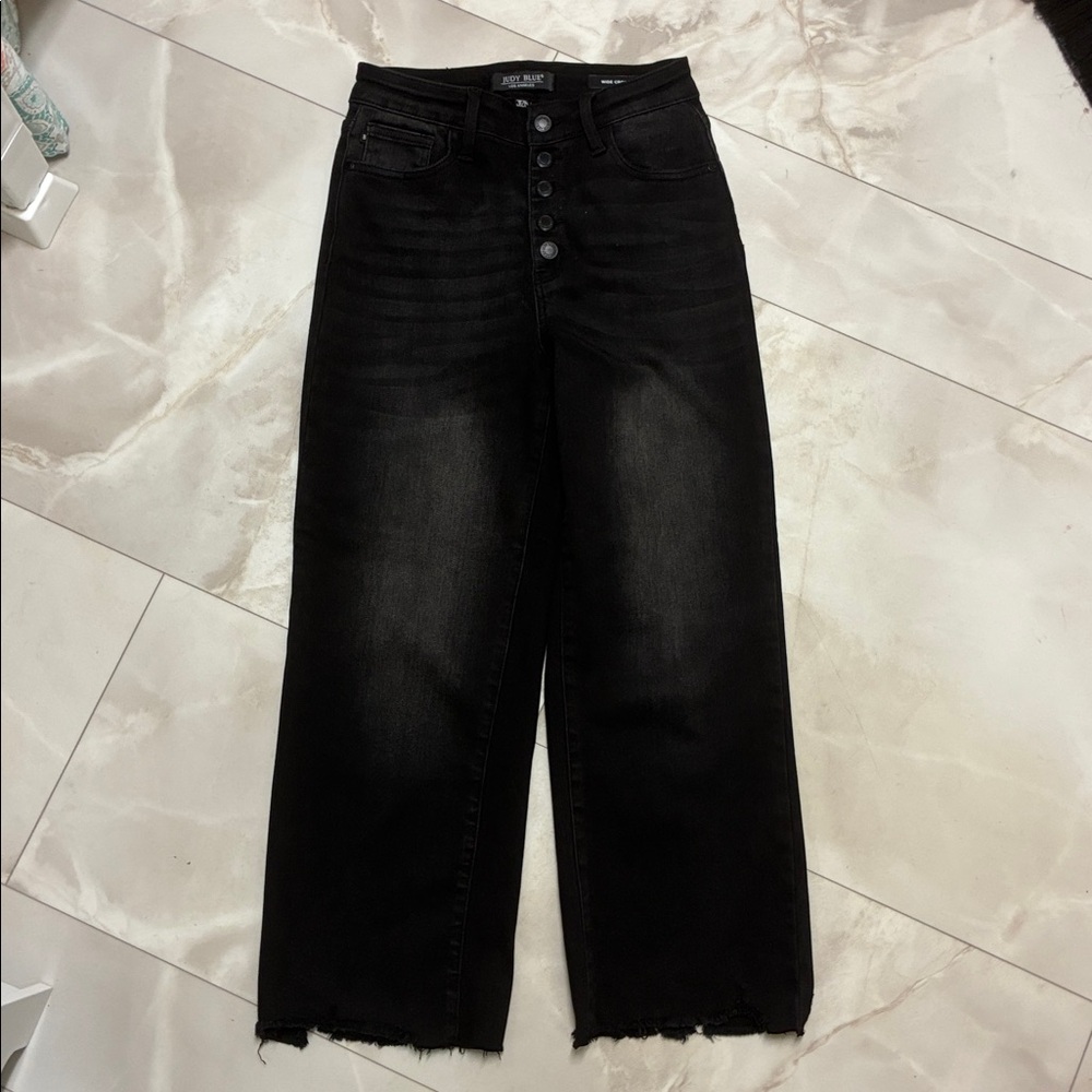 Judy Blue Washed Black High-Rise Wide Leg Crop Jeans